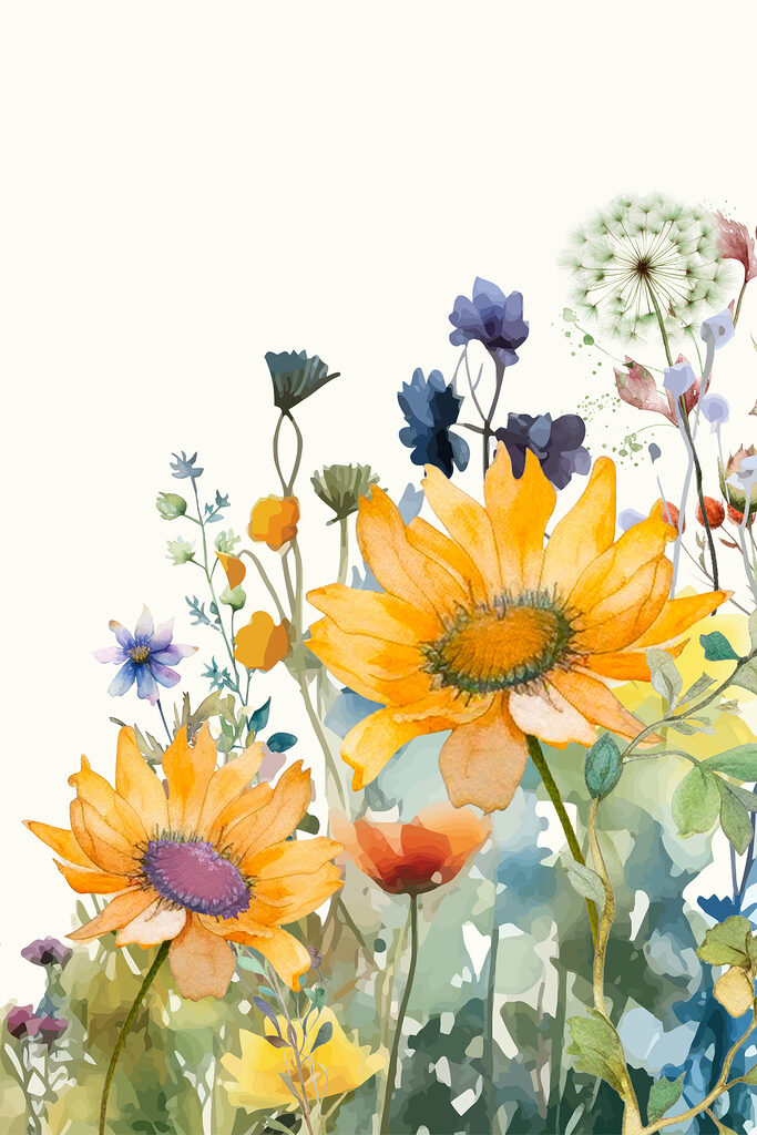 A painting of flowers and plants