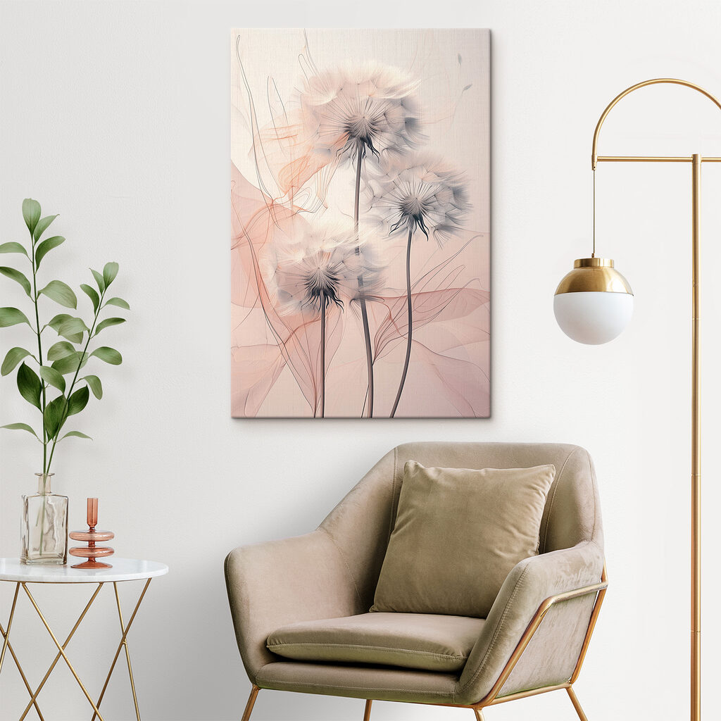 A group of dandelions with white and orange lines