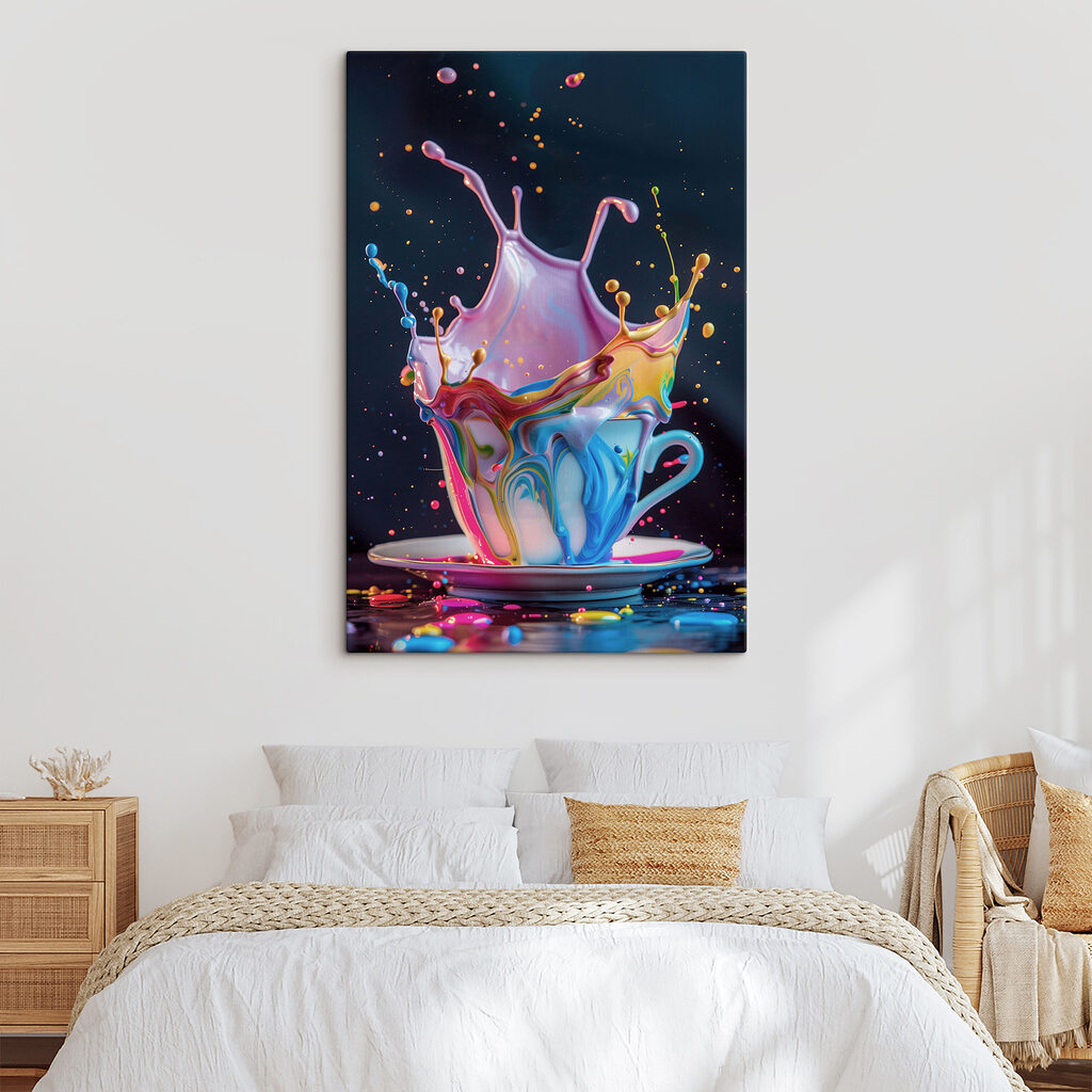 A colorful liquid splashing into a cup A colorful liquid splashing into a cup