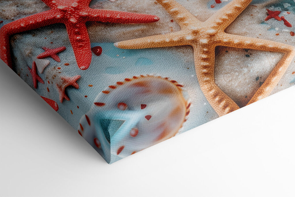 A group of seashells and starfish on a blue surface A group of seashells and starfish on a blue surface