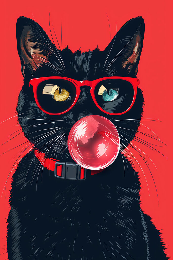 A cat wearing sunglasses and chewing gum A cat wearing sunglasses and chewing gum