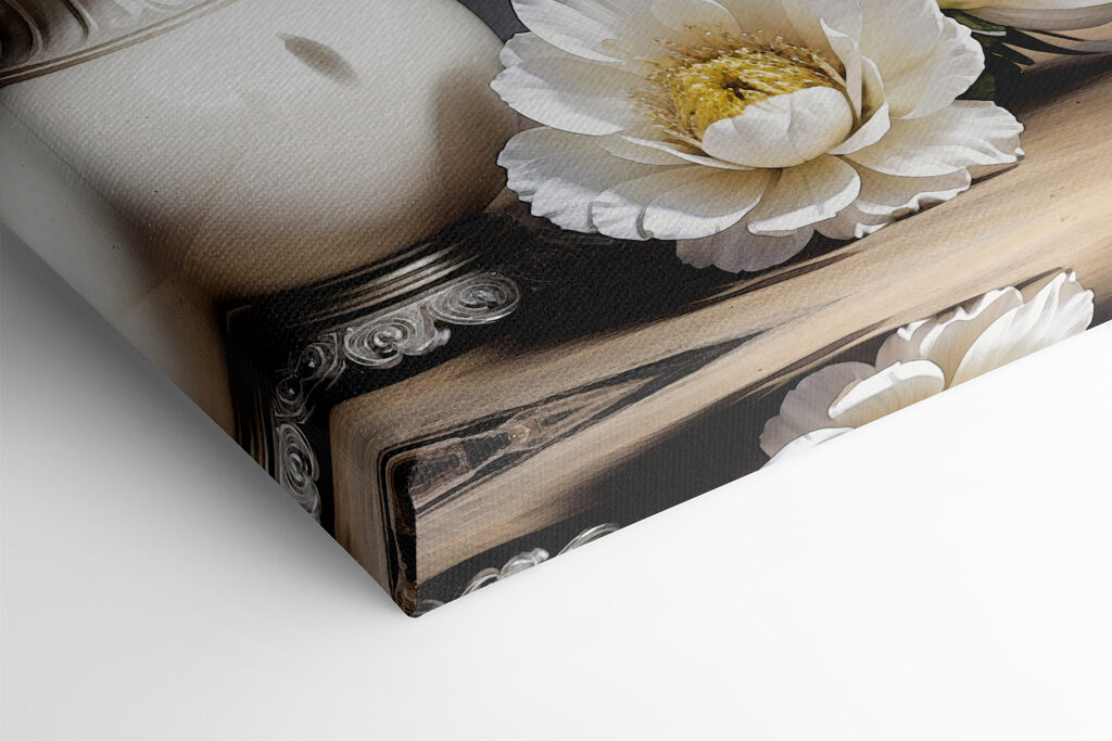 A silver candelabra with white flowers