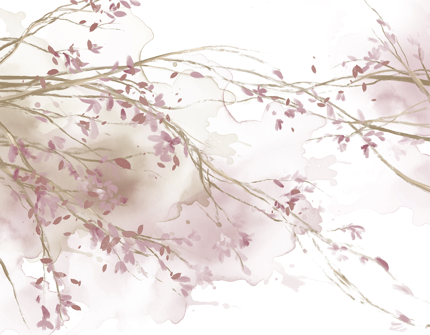 Watercolor of a tree branch with pink flowers Watercolor of a tree branch with pink flowers