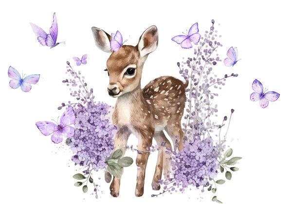 Baby deer surrounded by purple flowers Baby deer surrounded by purple flowers