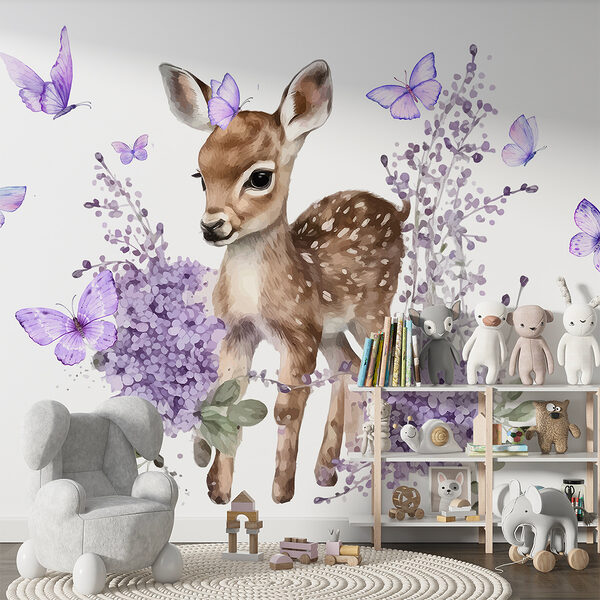 Baby deer surrounded by purple flowers Baby deer surrounded by purple flowers