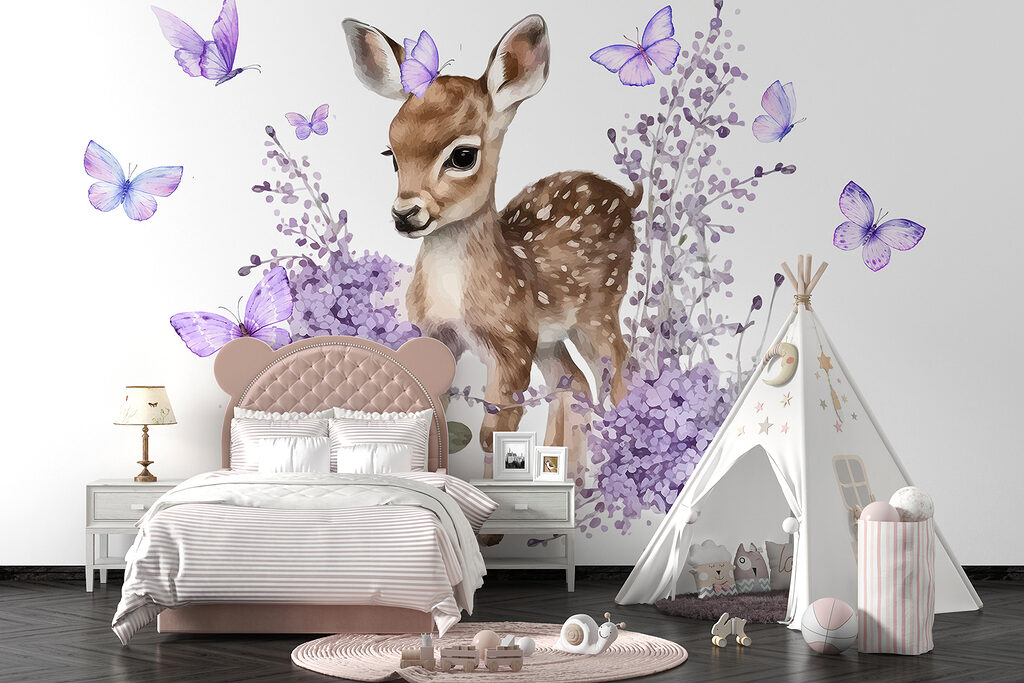 Baby deer surrounded by purple flowers Baby deer surrounded by purple flowers