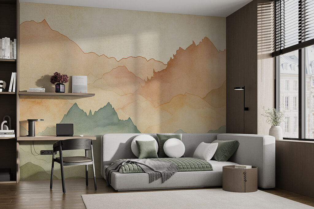 Watercolor painting of mountains