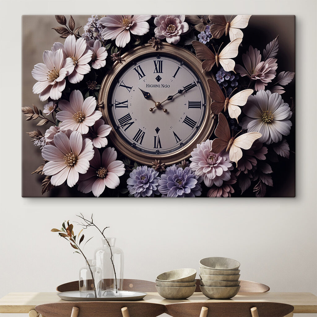 Clock surrounded by flowers