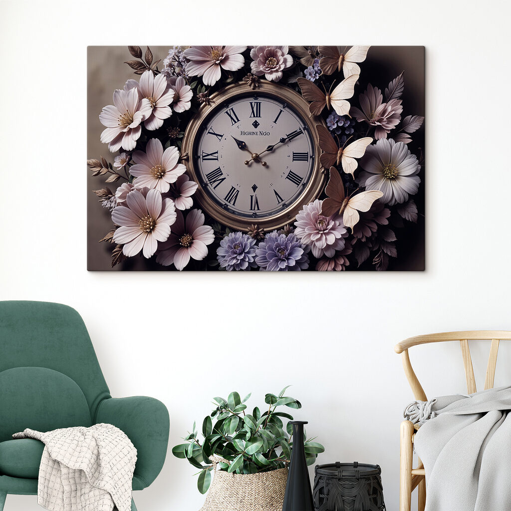 Clock surrounded by flowers