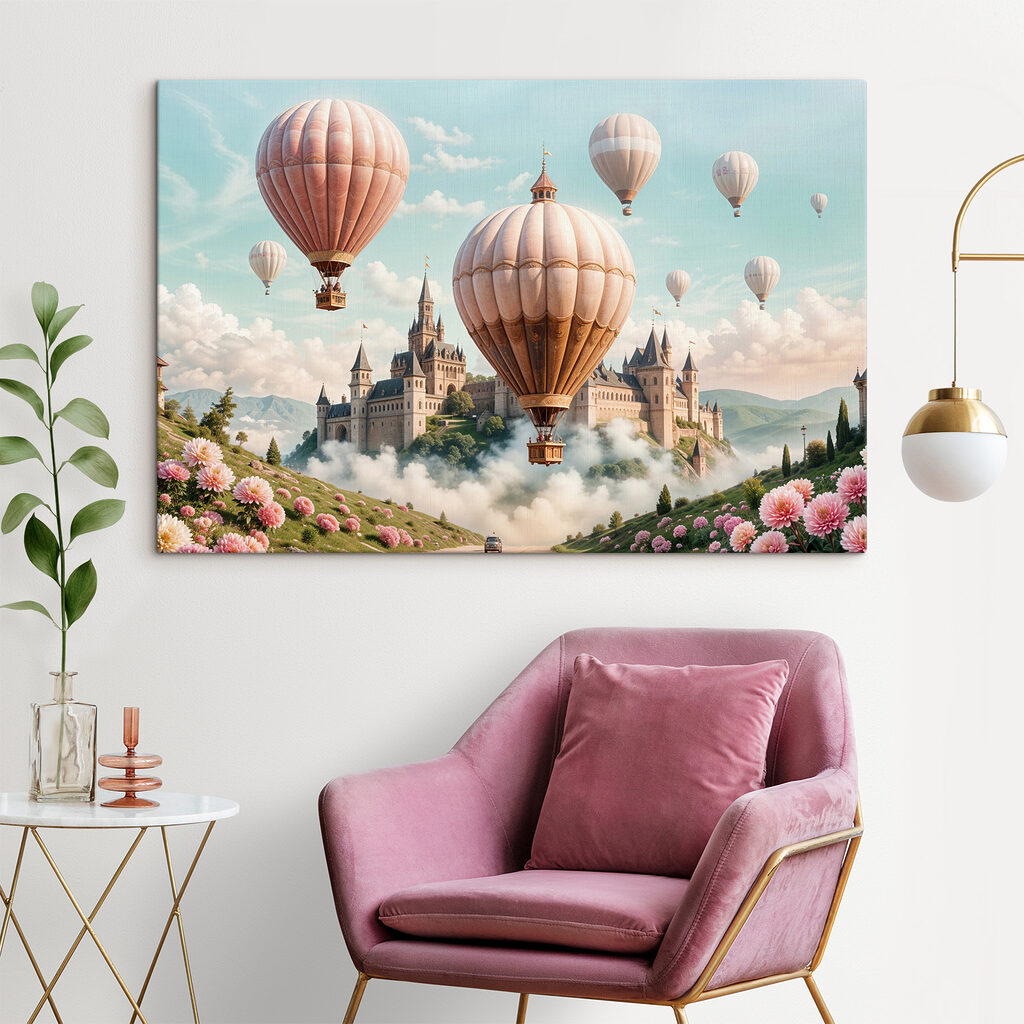 Castle with hot air balloons