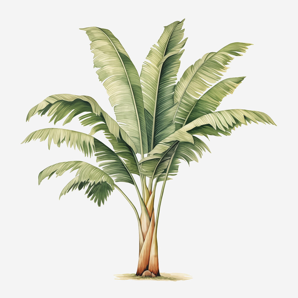 Palm tree with large leaves
