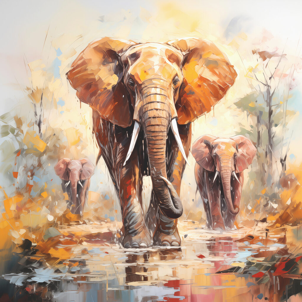 Group of elephants walking through water Group of elephants walking through water