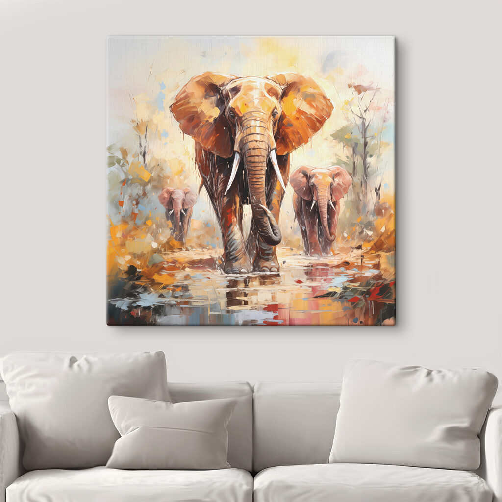 Group of elephants walking through water Group of elephants walking through water