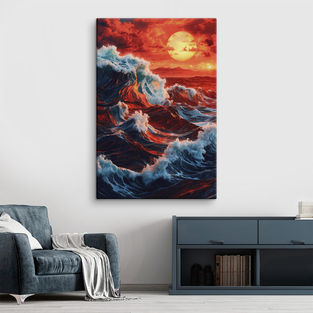 Waves in the ocean with a sunset