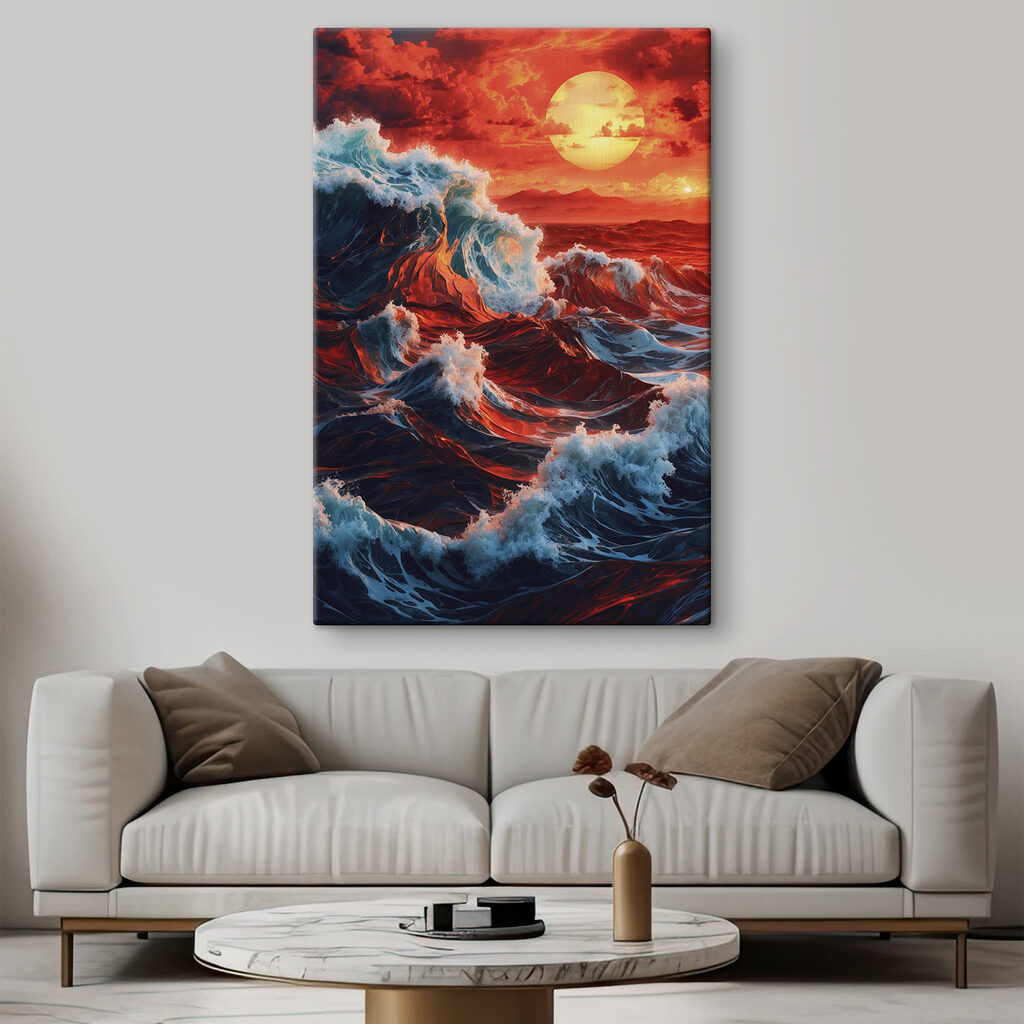 Waves in the ocean with a sunset