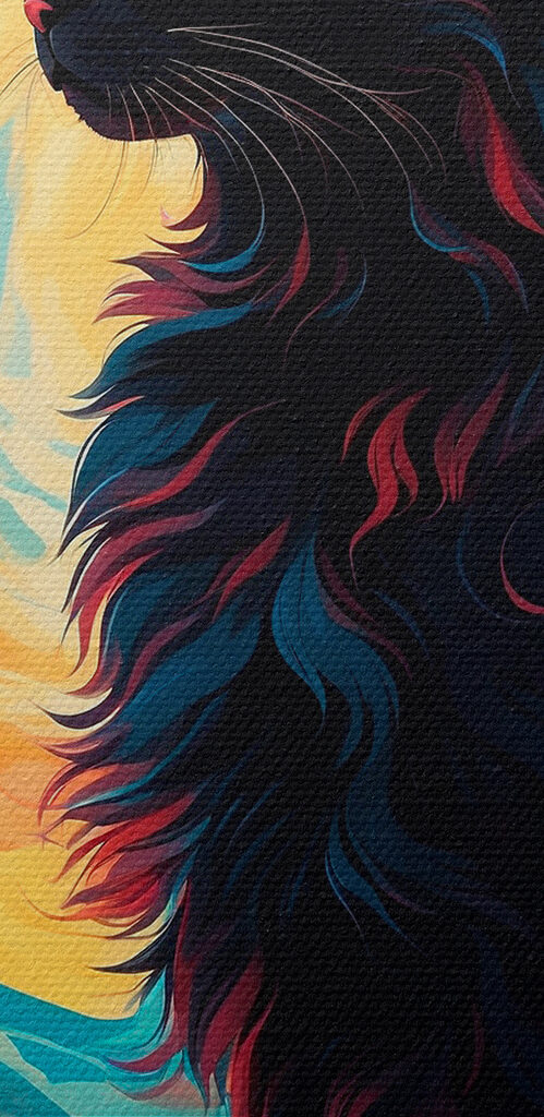 Cat sitting in front of a colorful swirl Cat sitting in front of a colorful swirl