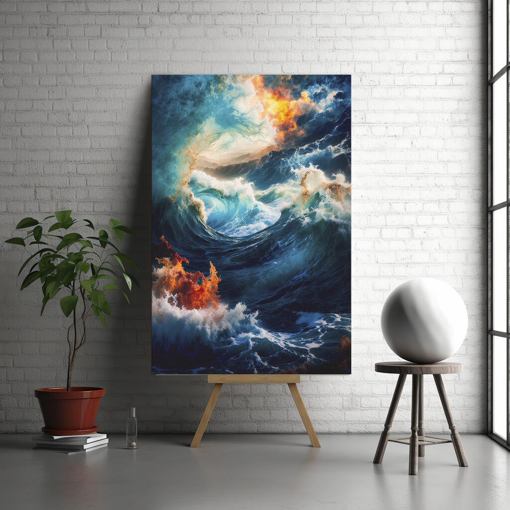 Large waves with fire and smoke Large waves with fire and smoke