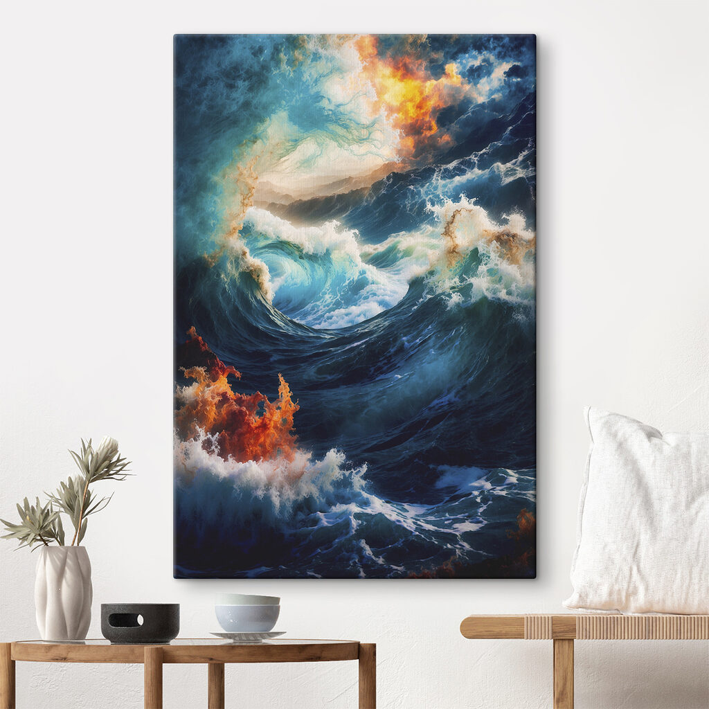 Large waves with fire and smoke Large waves with fire and smoke