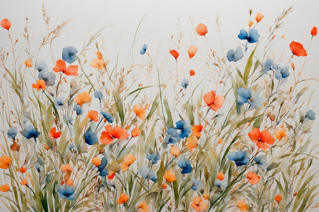 Painting of flowers and grass