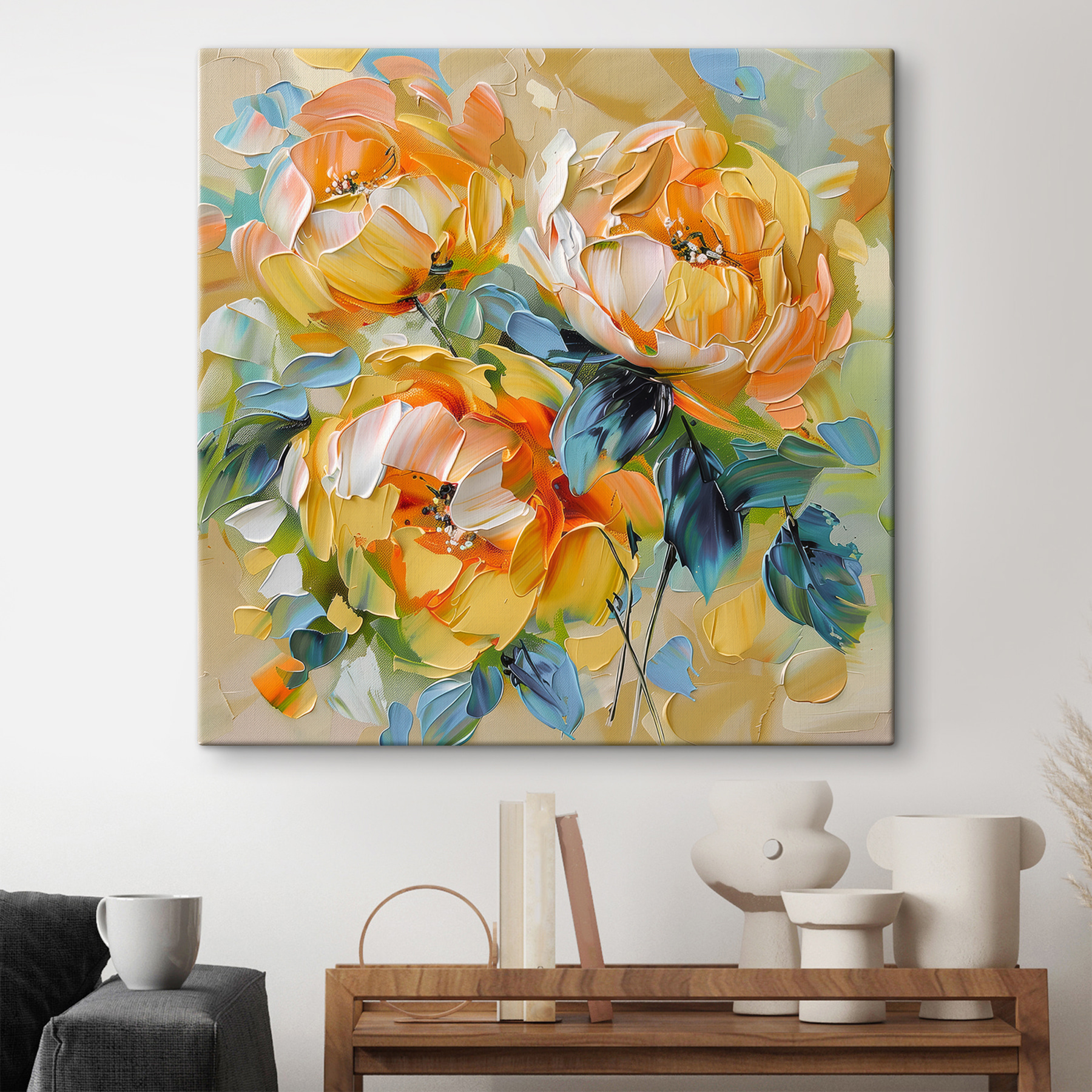 Painting of flowers on a canvas Painting of flowers on a canvas
