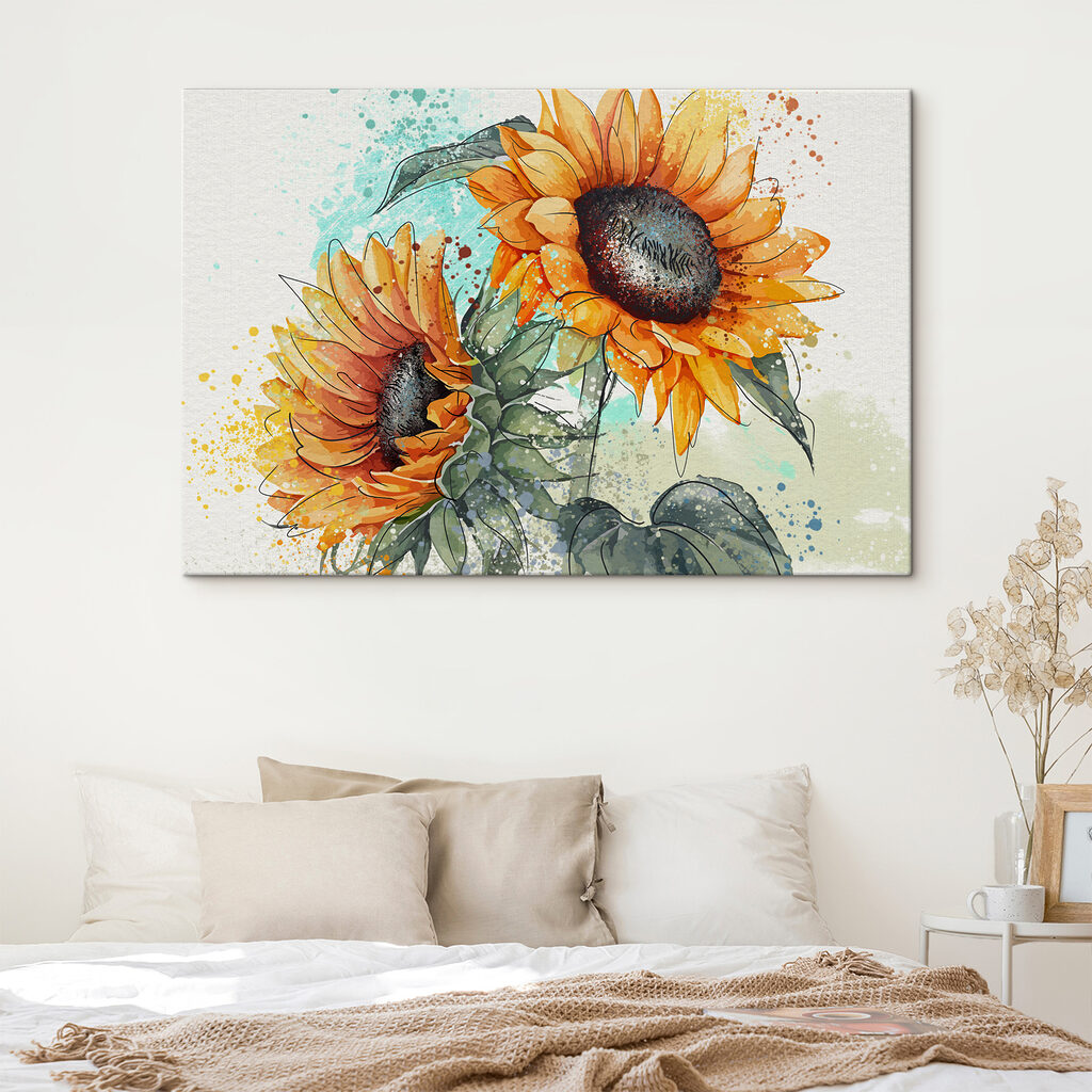 Painting of sunflowers on a white background