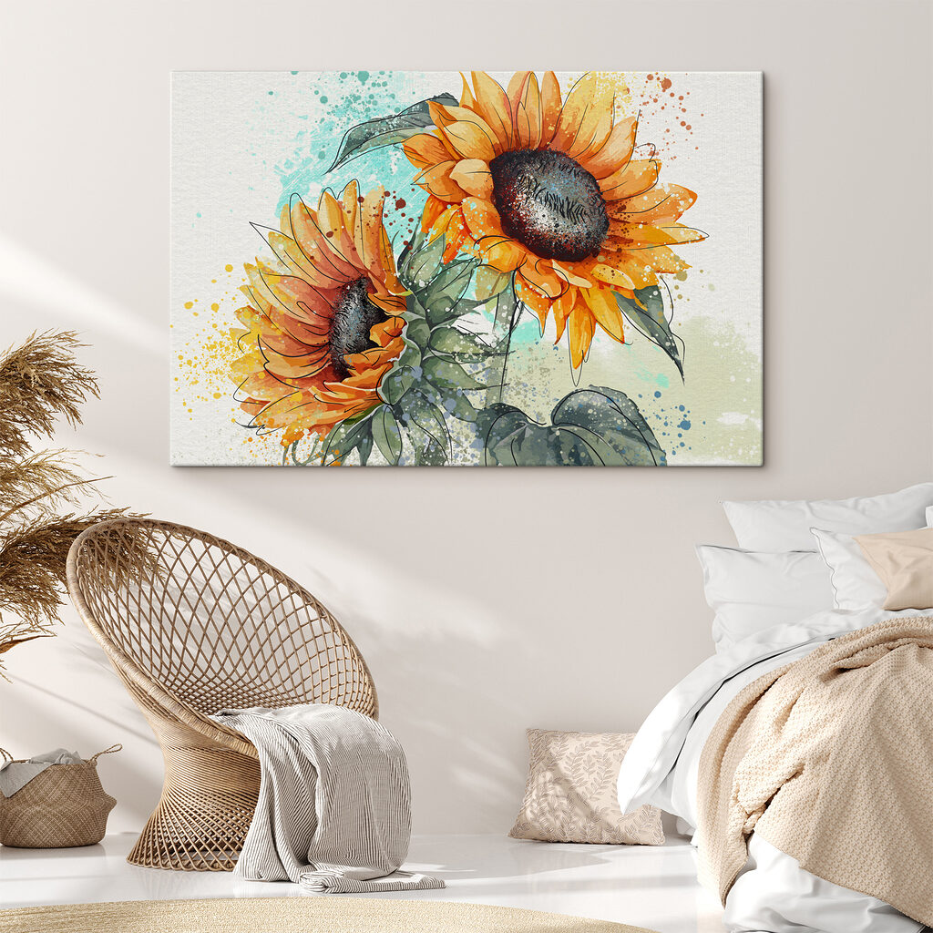Painting of sunflowers on a white background