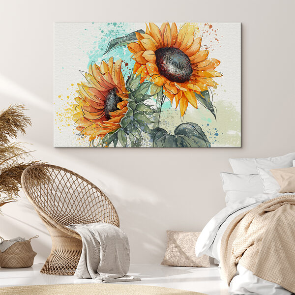 Painting of sunflowers on a white background