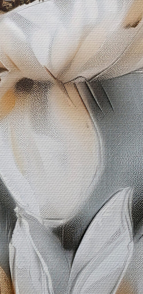 Painting of flowers on a grey surface