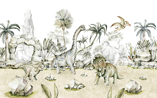Akvarel dinosaurov a rastlín Akvarel dinosaurov a rastlín