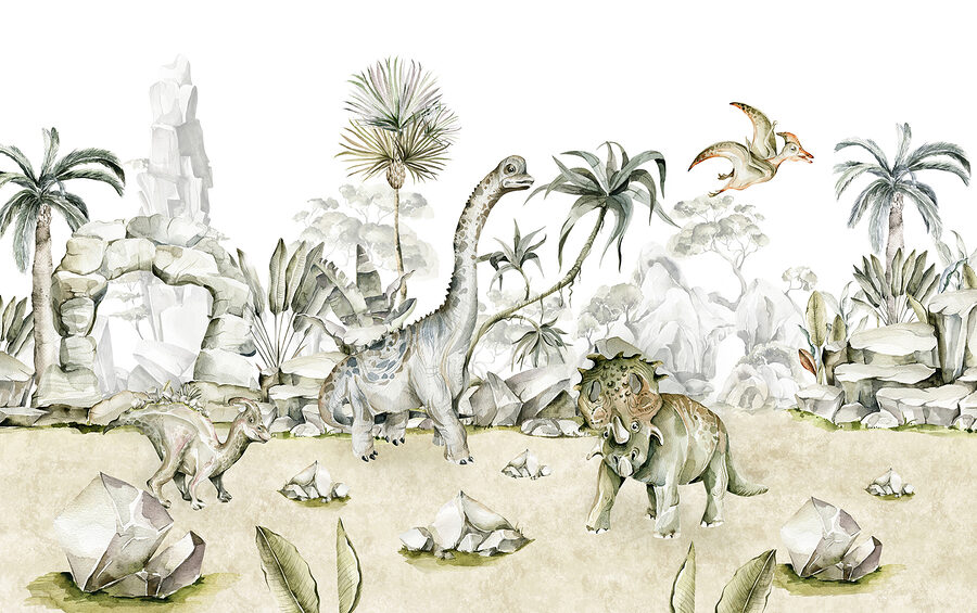 Fototapety Akvarel dinosaurov a rastlín - Image 4