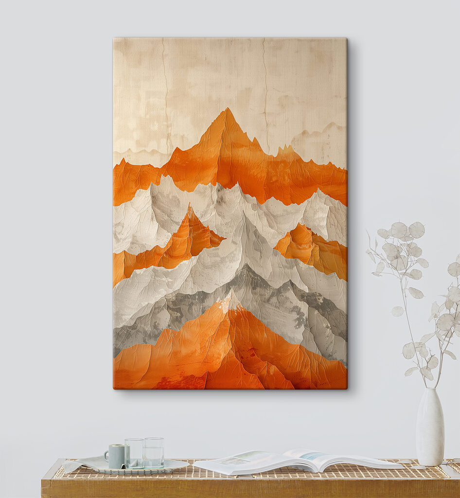 Painting of mountains in orange and white