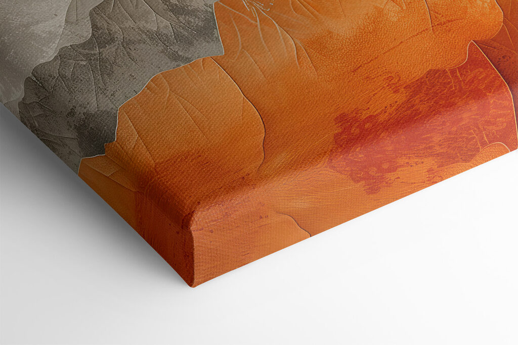 Painting of mountains in orange and white