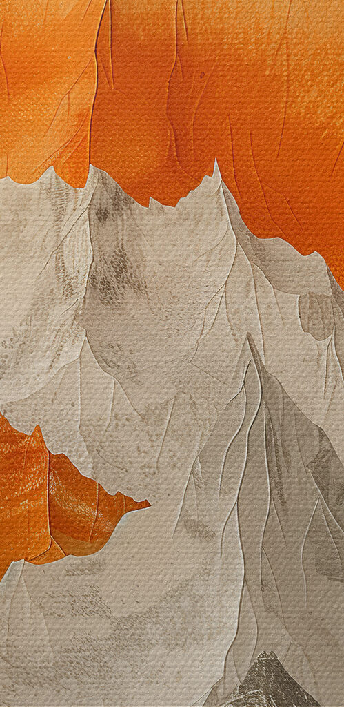 Painting of mountains in orange and white