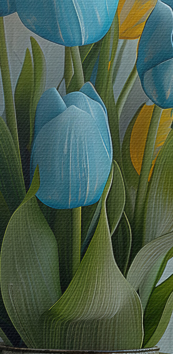 Váza s modrými a žltými tulipánmi Váza s modrými a žltými tulipánmi