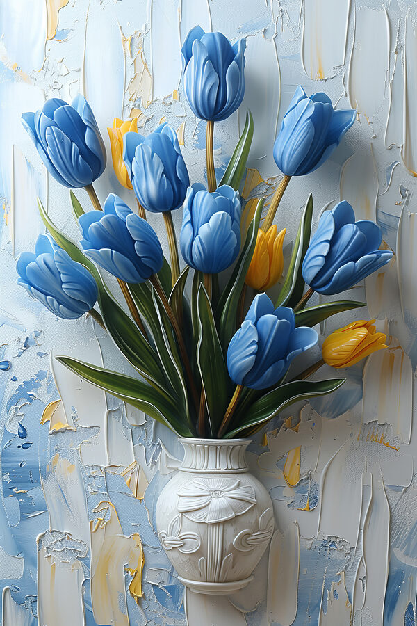 Váza s modrými tulipánmi Váza s modrými tulipánmi