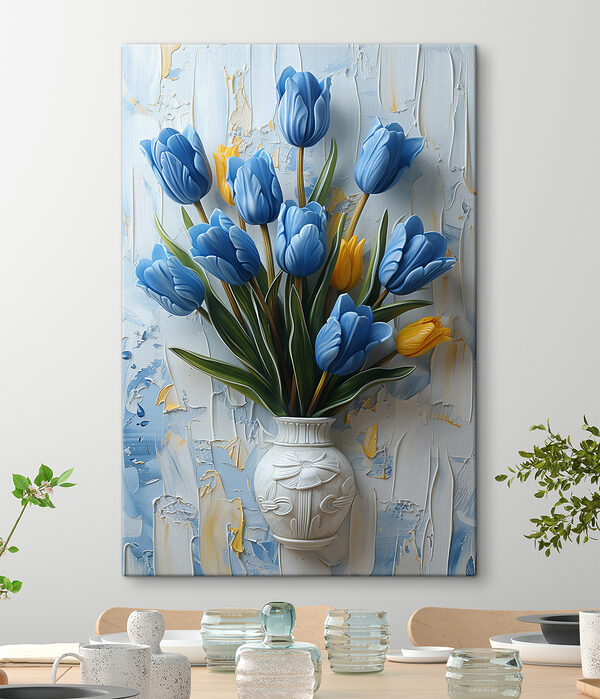 Váza s modrými tulipánmi Váza s modrými tulipánmi