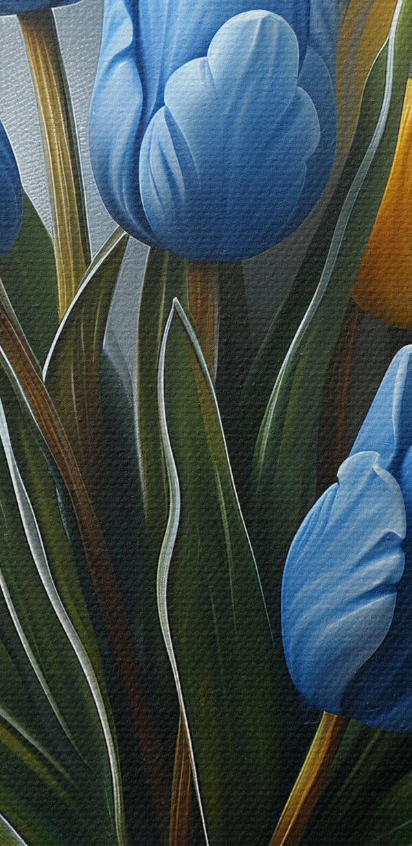Váza s modrými tulipánmi Váza s modrými tulipánmi