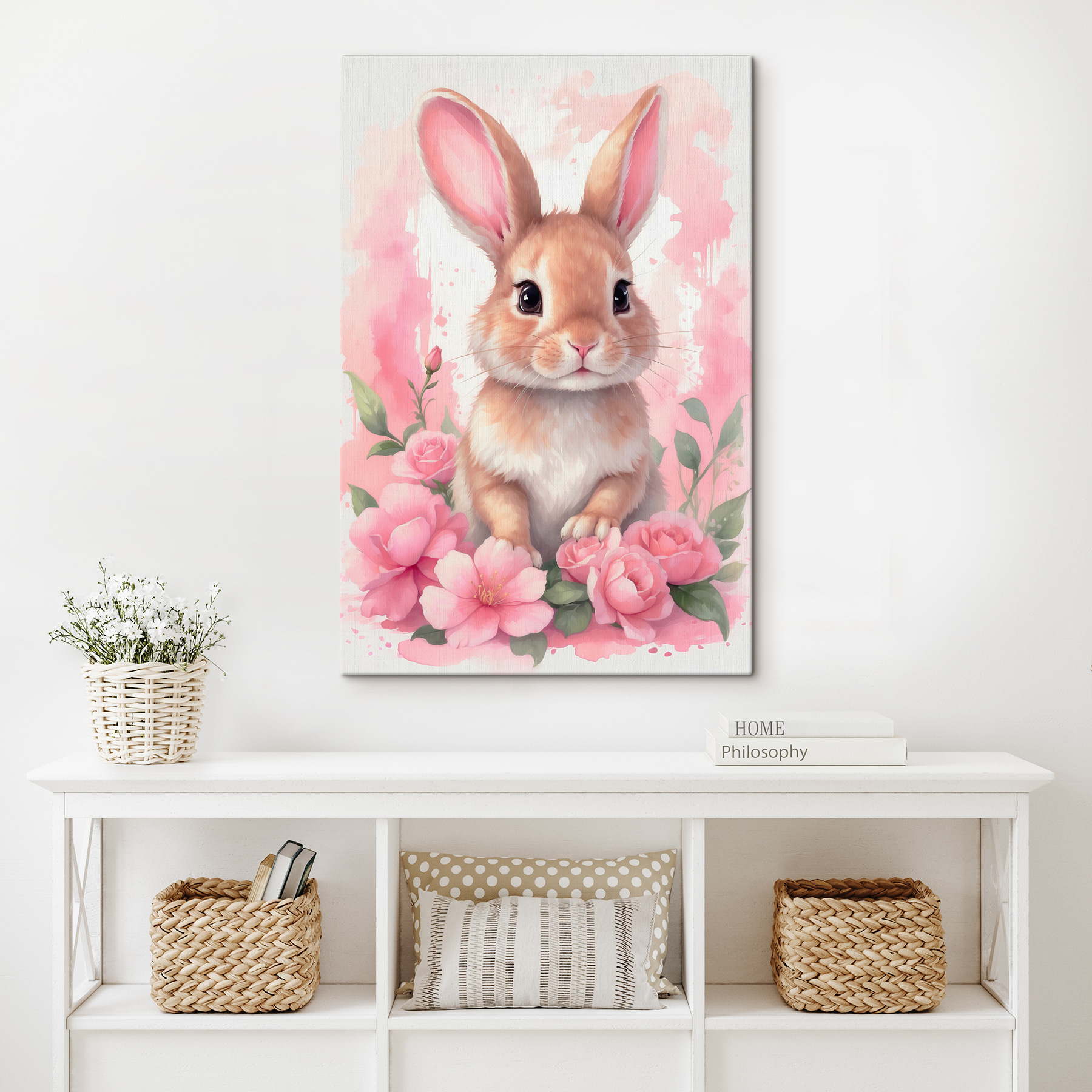 Rabbit with pink flowers