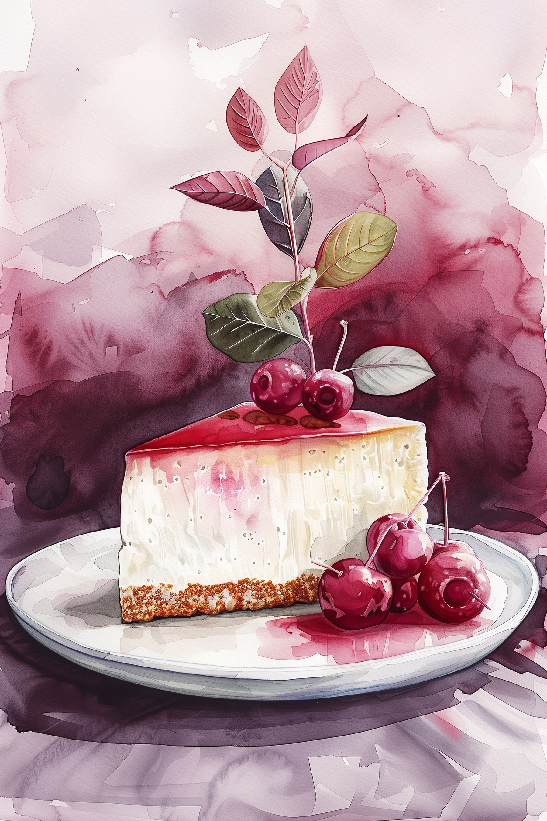 Piece of cheesecake with cherries on top