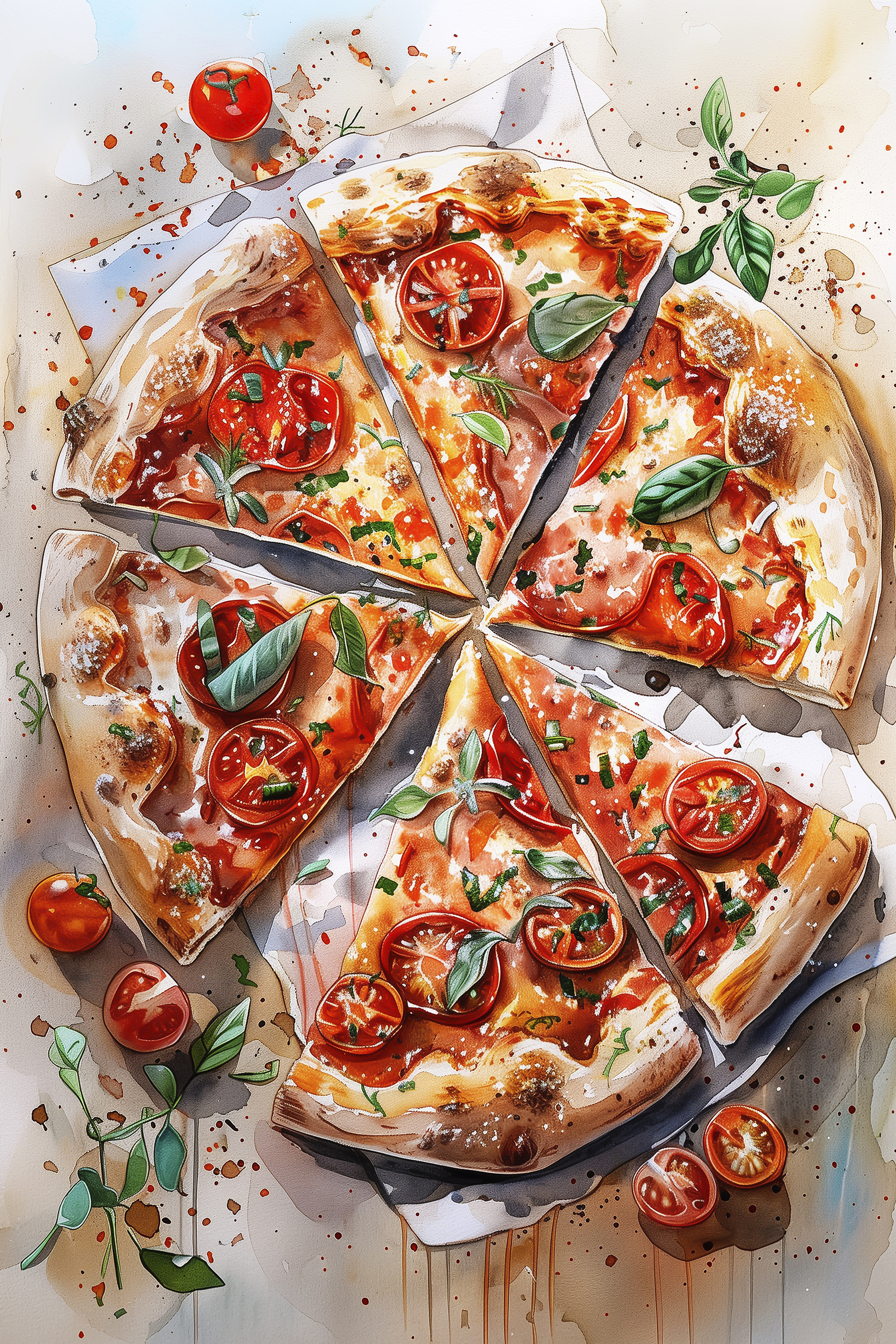 Watercolor of a pizza