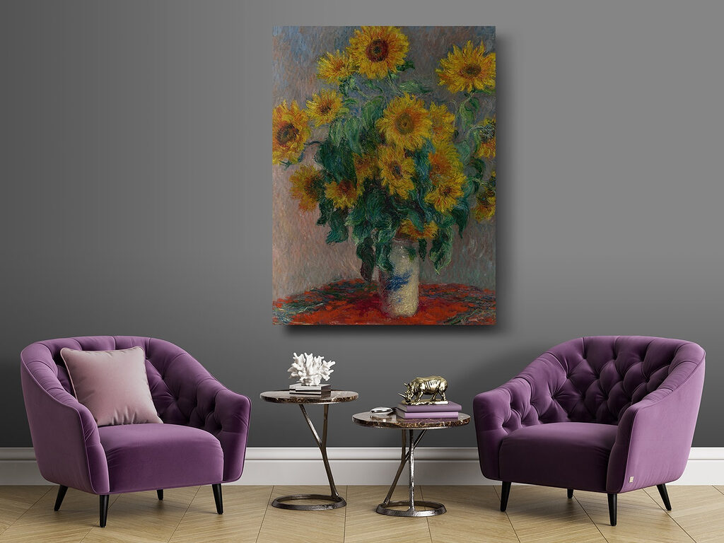 Painting of sunflowers in a vase