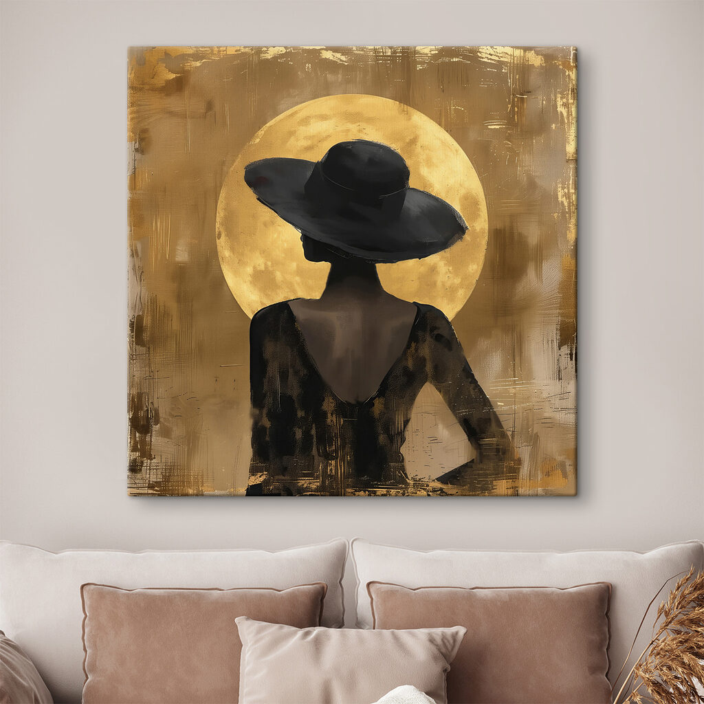 Woman in a black dress and hat