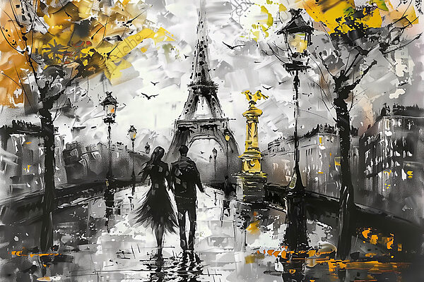 Couple strolling in Parisian art Couple strolling in Parisian art