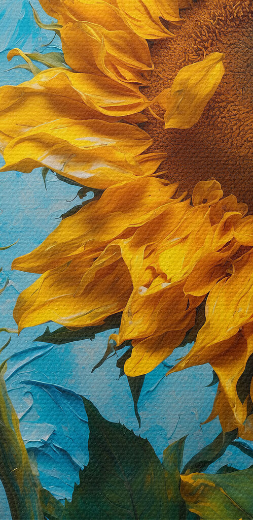 Sunflowers basking in bright blue