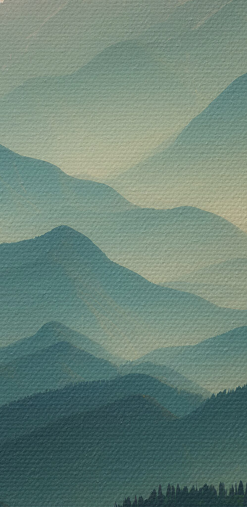 Mountain range with trees and clouds