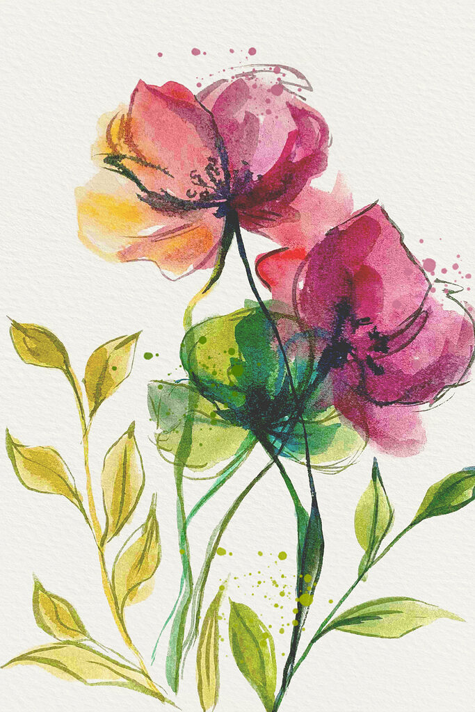 Painting of flowers and leaves Painting of flowers and leaves