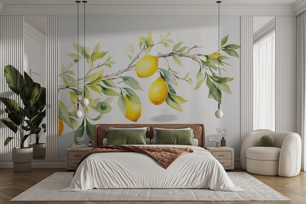 Branch of lemon tree with yellow fruits Branch of lemon tree with yellow fruits