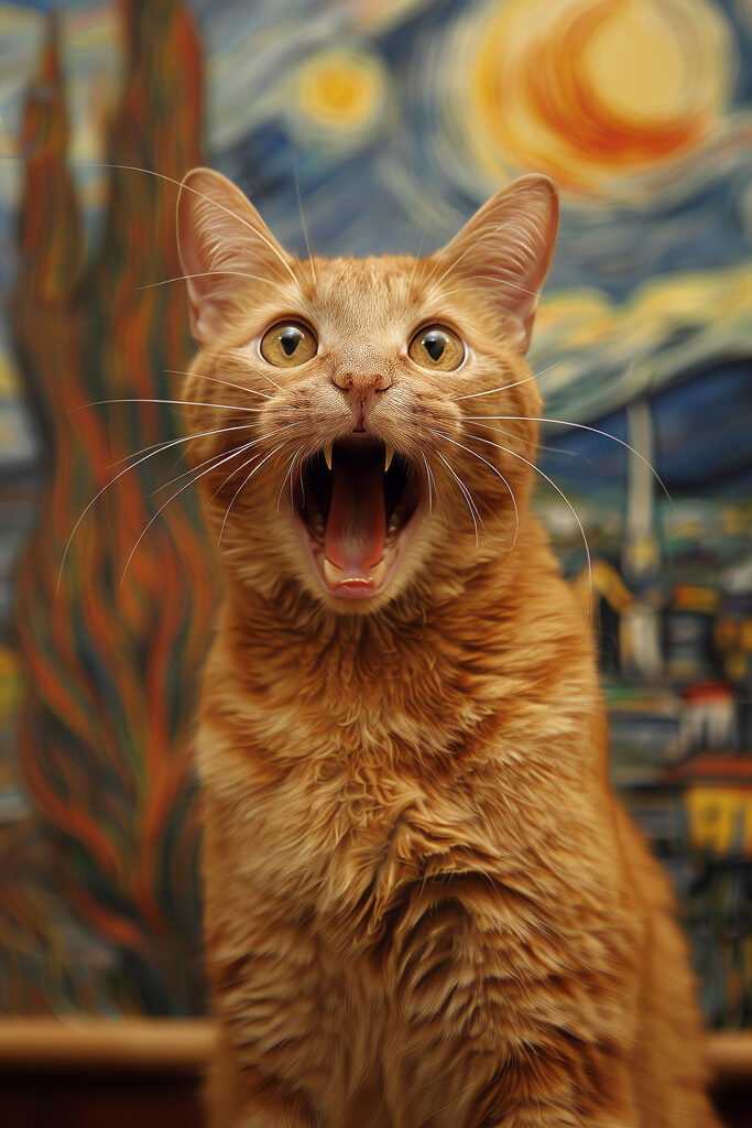 Cat with its mouth open