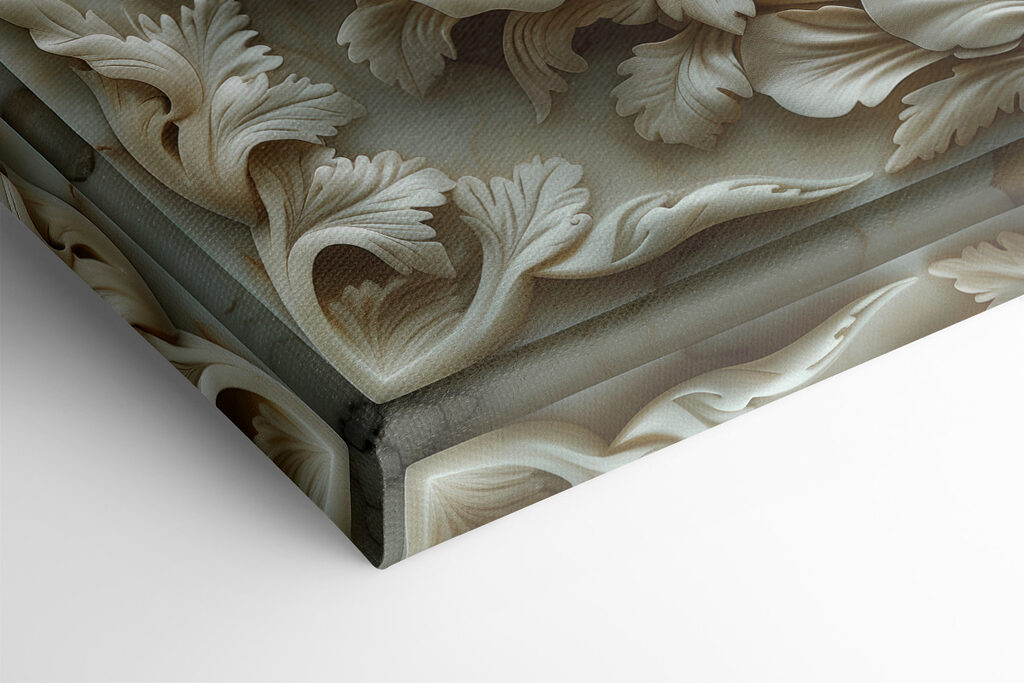 White flower carving on a marble surface
