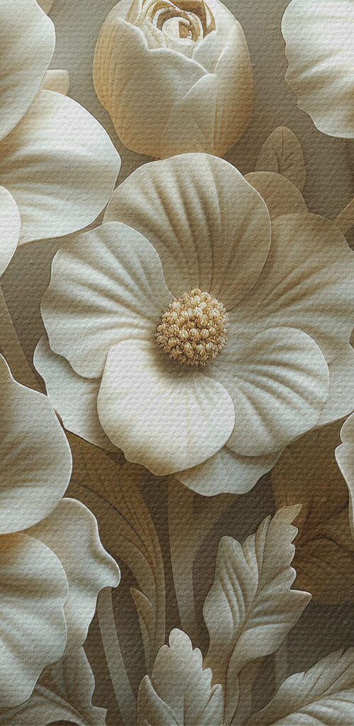 White flower carving on a marble surface